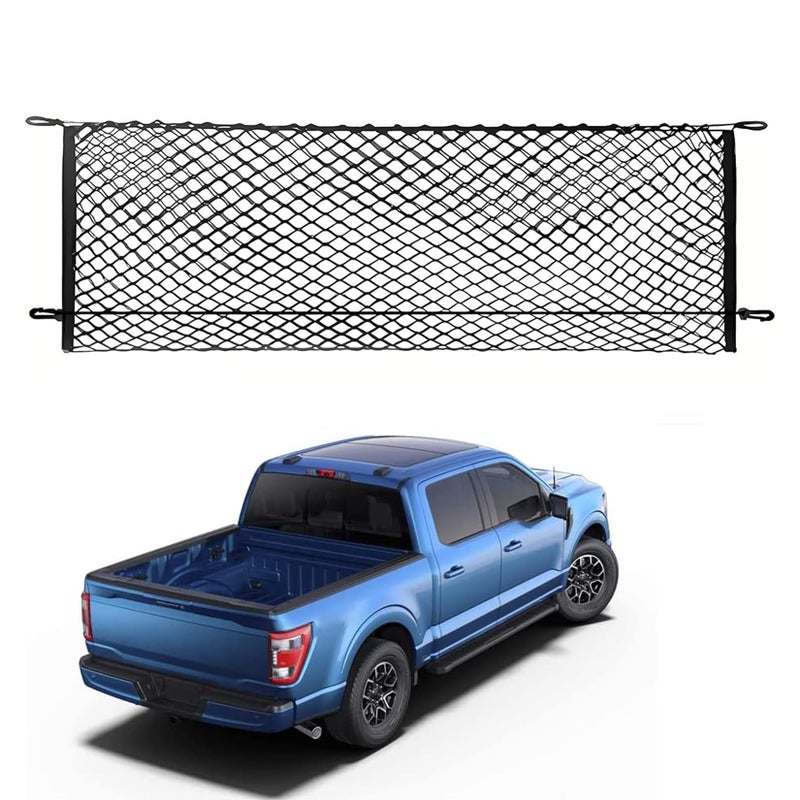Leezhen Bed Cargo Net Compatible with 2015-2025 Ford F150, F250, F350 Trucks, Black, Polypropylene (PP) Material, ABS Hooks - Image 1